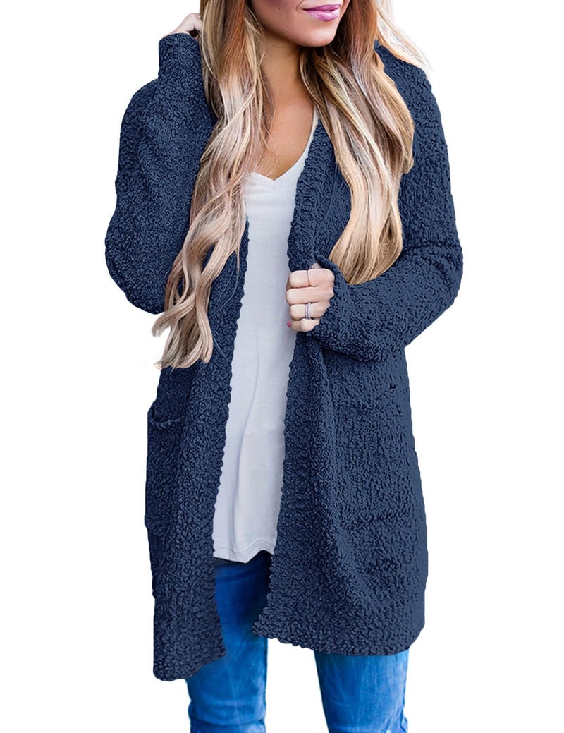 MEROKEETY Women's 2025 Winter Long Sleeve Soft Chunky Knit Sweater Open Front Cardigan Outwear Coat Navy - Image 1
